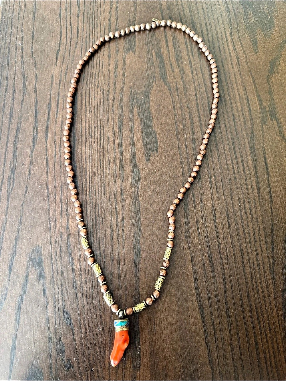 Designer Beaded Pendant Necklace Brown & Orange